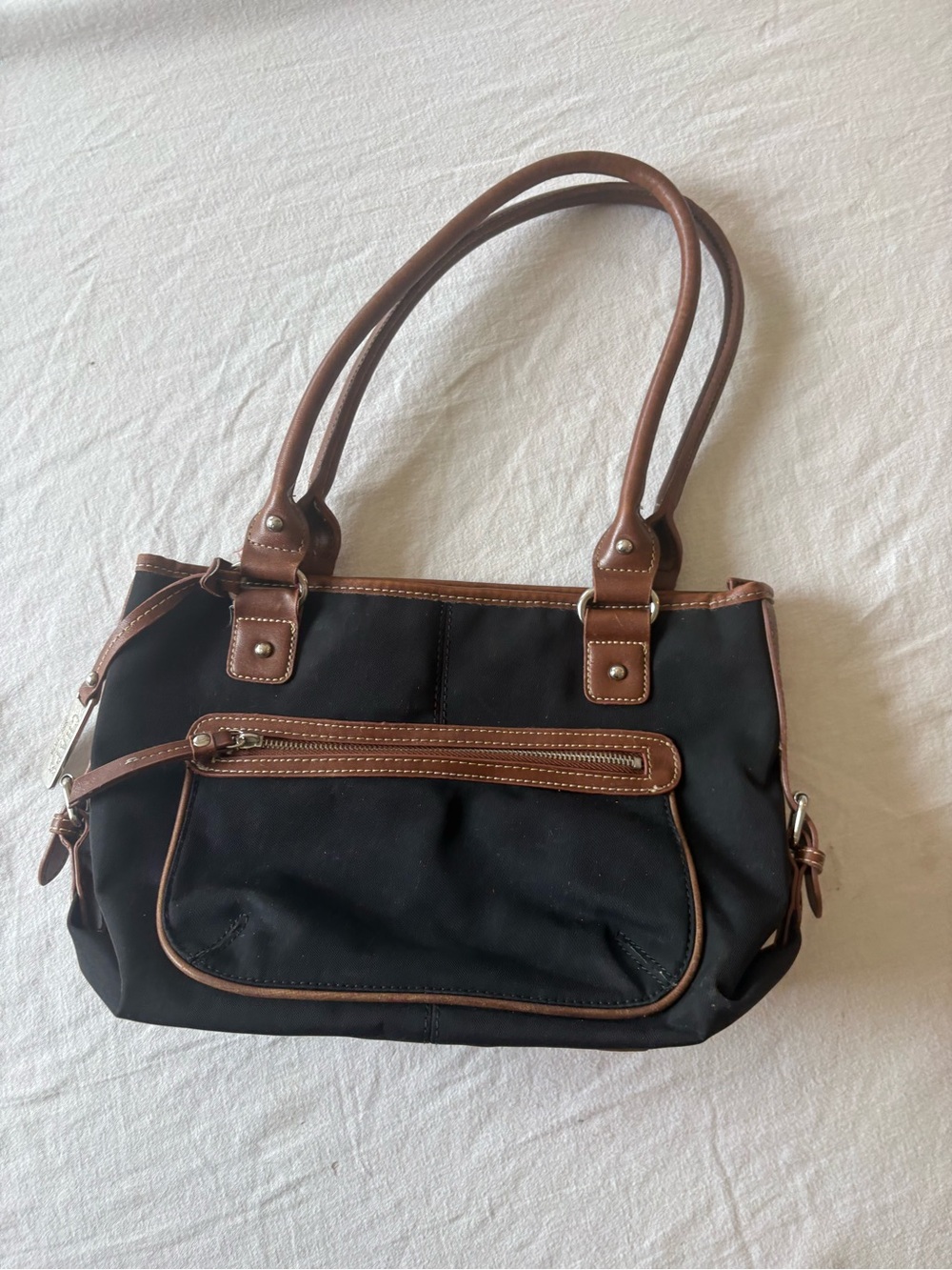 Chaps Black Shoulder Bag with Brown Trim